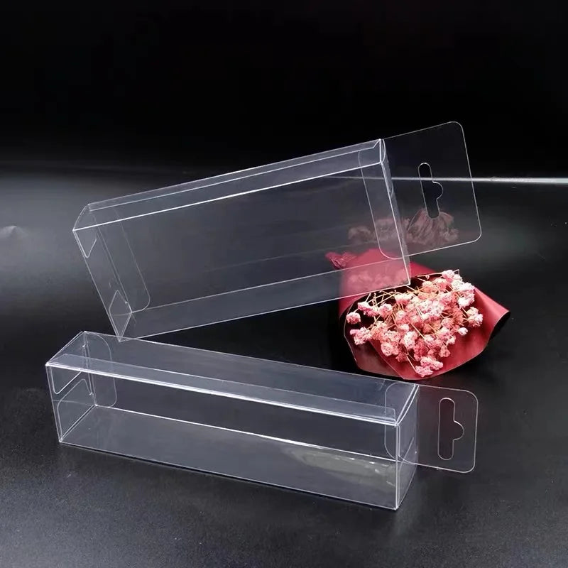 50pcs Transparent Boxes PVC Gift Packaging Box Party Supplies Perforated Top DIY Plastic PET Display