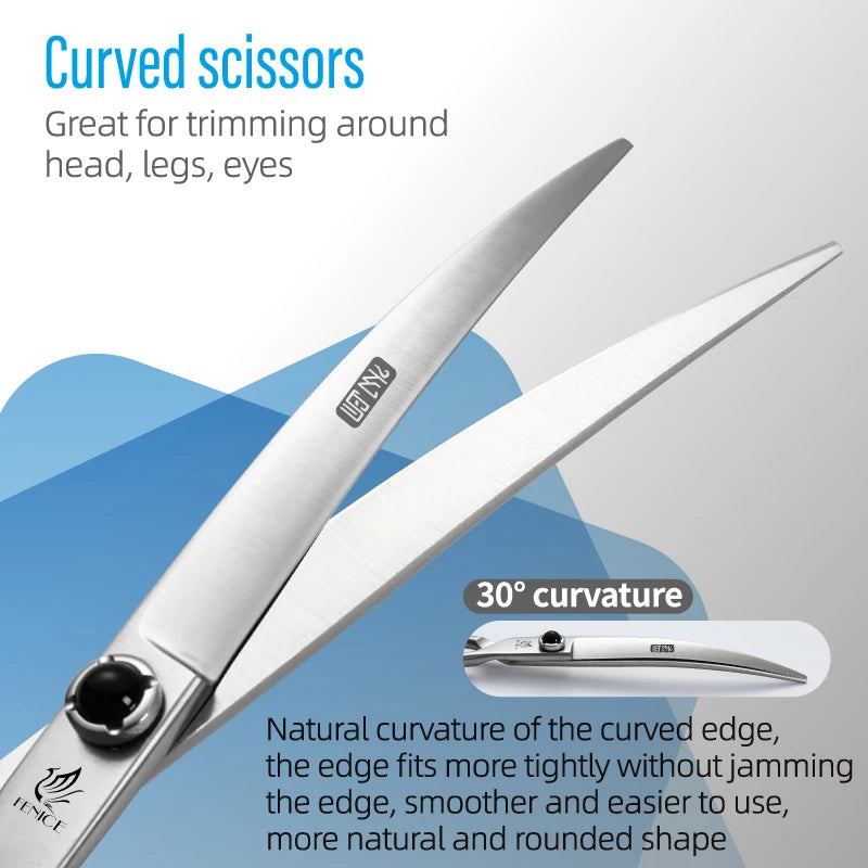 Fenice YCHLS 6.5/7.0/7.5 Inch Pet Grooming Scissors Set 9CR Steel Cutting Curved Thinning Chunker Shears for Family Use/Practice