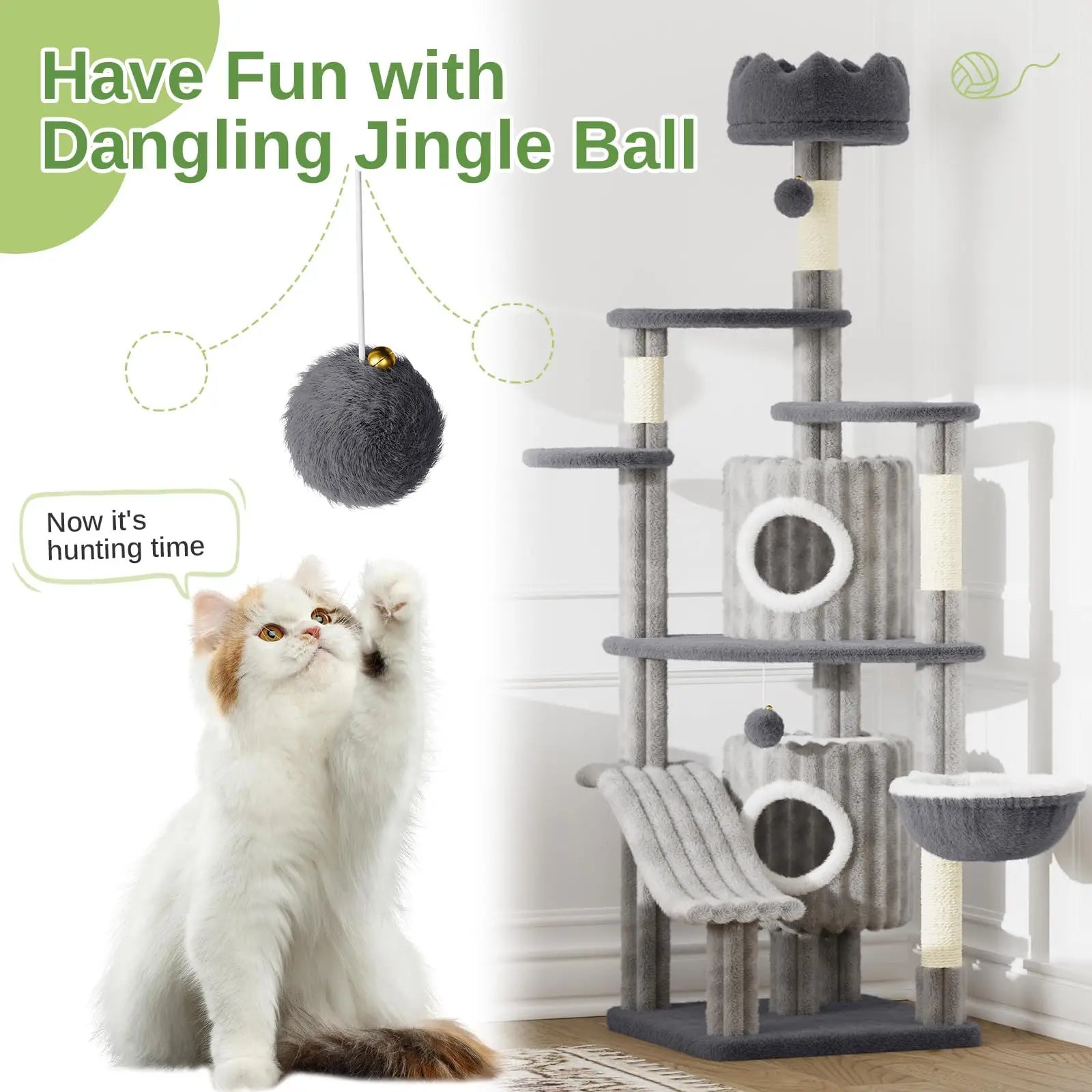 162cm Extra Tall Cat Tree - Multi-Level Tower with Scratching Post, Condos & Hammock for All Cats