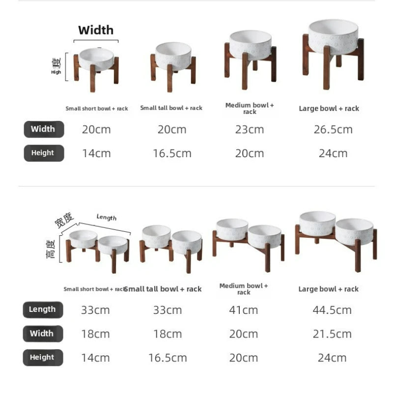 1800ml Big Dogs Bowl Double Ceramic Elevated Pet Food Water Feeders Small Medium Large Dog Feeding Supplies with Wooden Stand