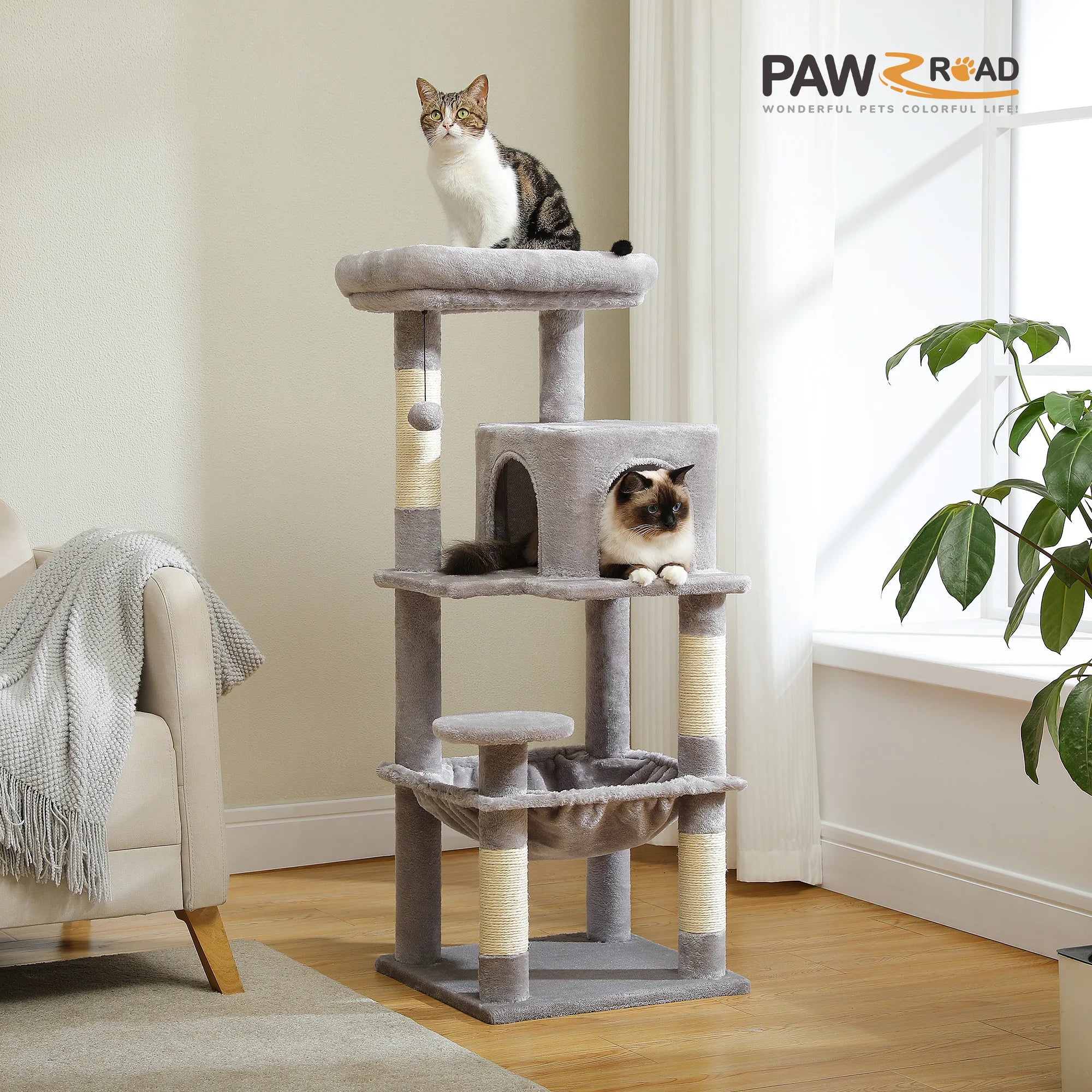 Cat Tree for Indoor Cats, 5-Level Cat Tower for Large Cats with Metal Frame Large Hammock Cat Condo with Big Top Perch