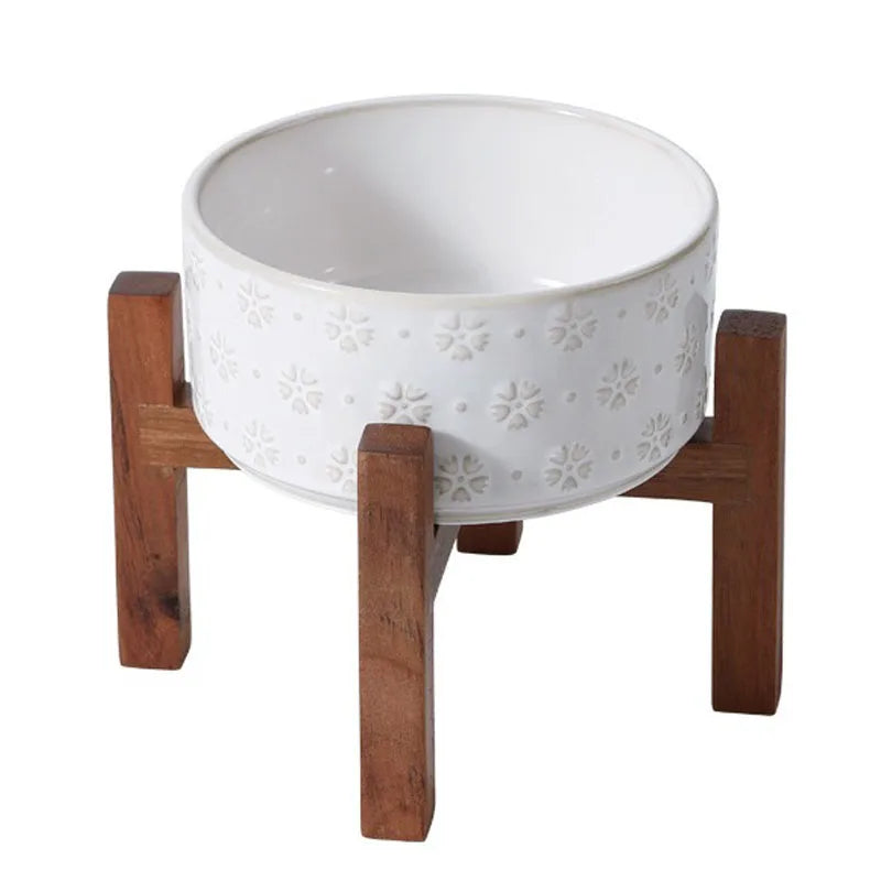 1800ml Big Dogs Bowl Double Ceramic Elevated Pet Food Water Feeders Small Medium Large Dog Feeding Supplies with Wooden Stand