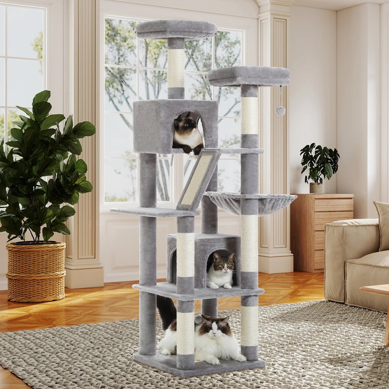 Multi-Level Cat Tree Tower with Scratching Posts, Condo, Hammock, Cat Scratching Board,Cat Accessories,Cat Furniture,Indoor Cats
