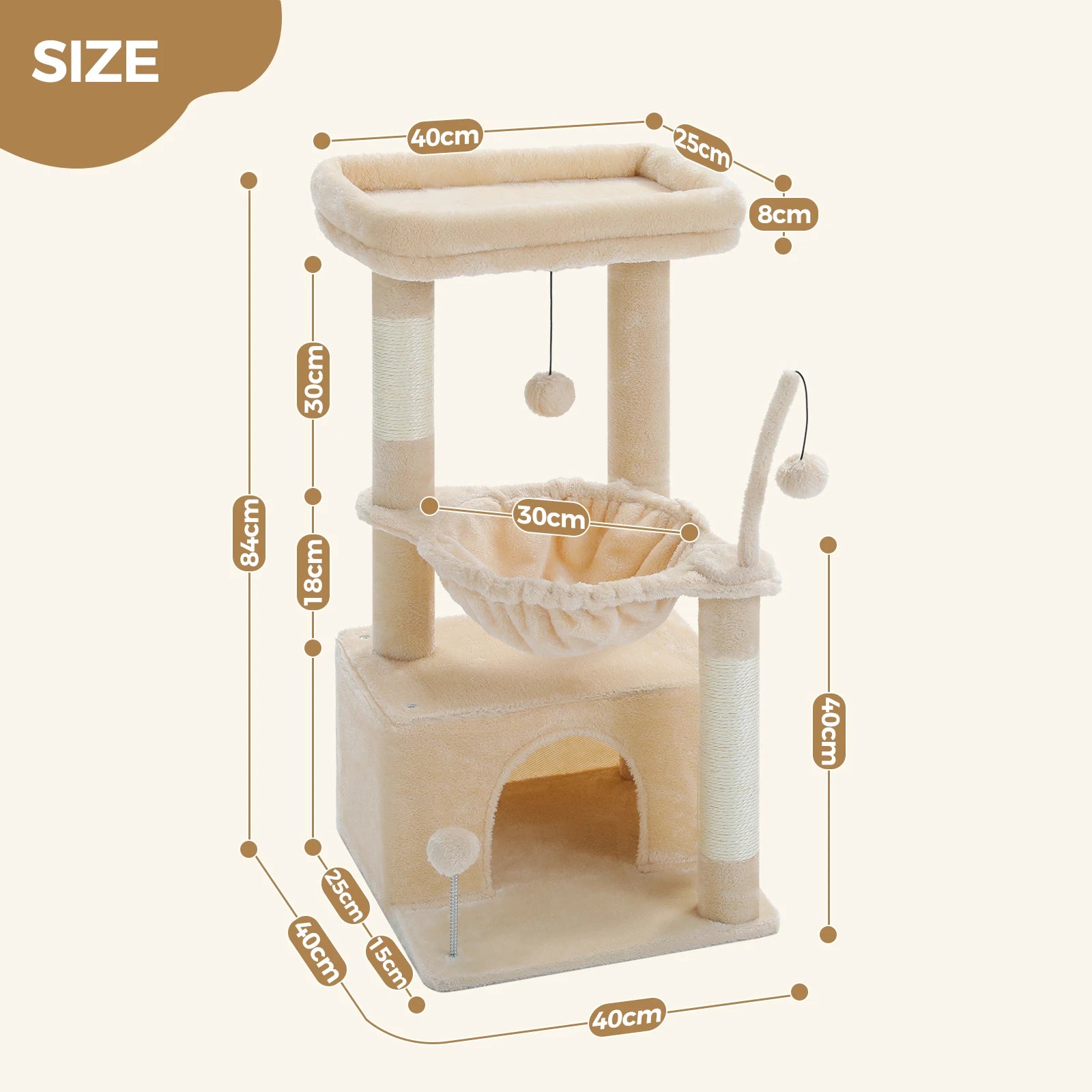 Cat Tree with Natural Sisal Scratching Post,Comfortable Condo,Spacious Top Perch,Cat Accessories,Toy,Cat Tower for Indoor Cats