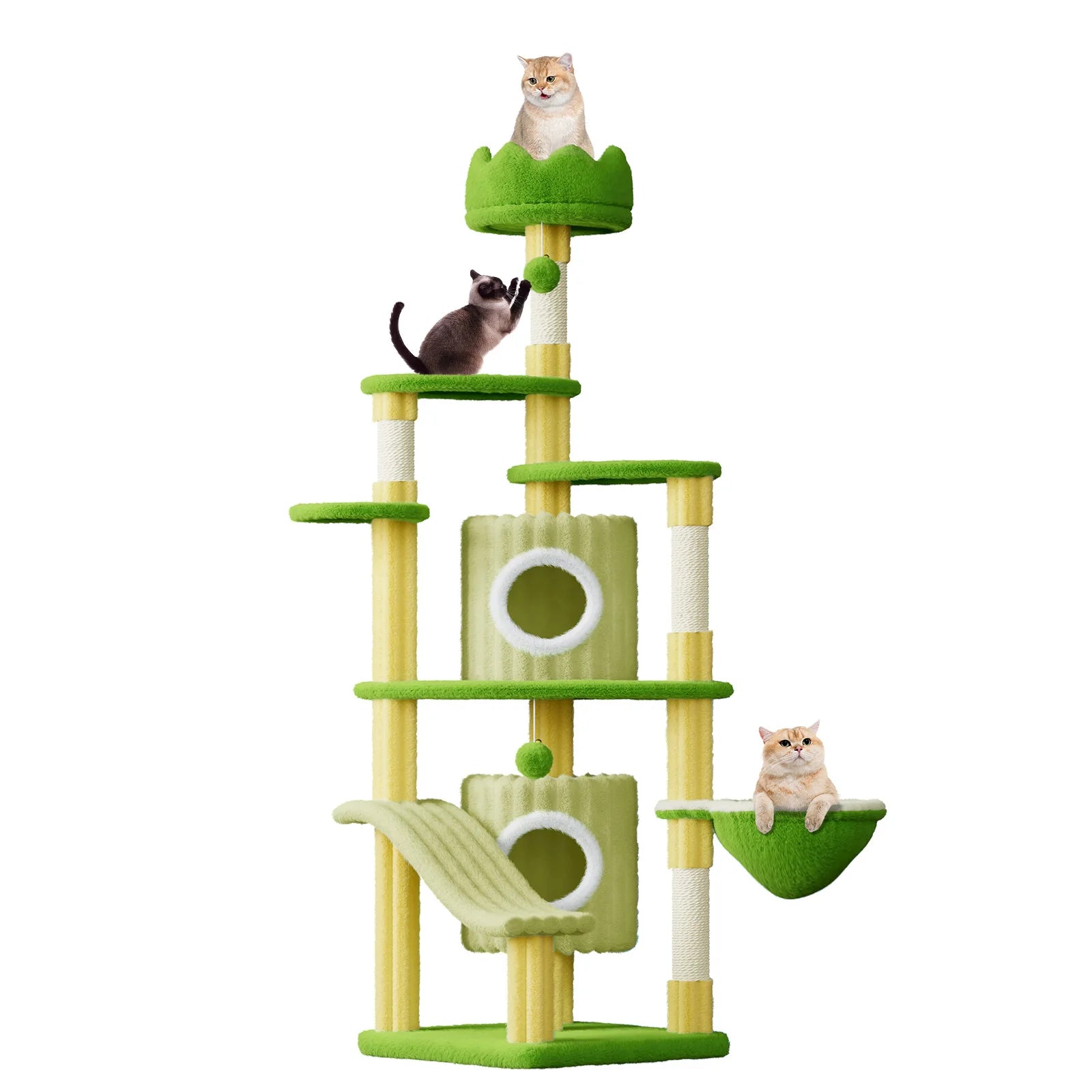 162cm Extra Tall Cat Tree - Multi-Level Tower with Scratching Post, Condos & Hammock for All Cats