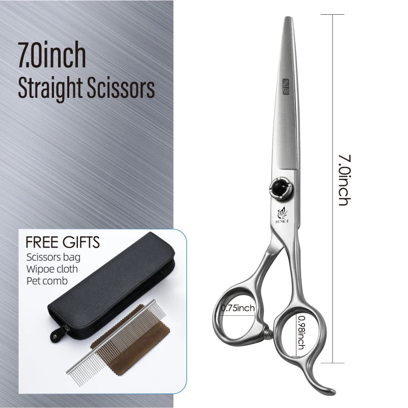 Fenice YCHLS 6.5/7.0/7.5 Inch Pet Grooming Scissors Set 9CR Steel Cutting Curved Thinning Chunker Shears for Family Use/Practice