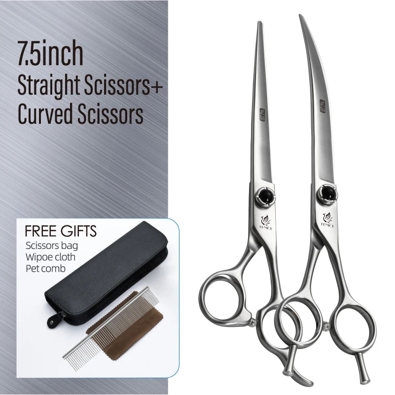 Fenice YCHLS 6.5/7.0/7.5 Inch Pet Grooming Scissors Set 9CR Steel Cutting Curved Thinning Chunker Shears for Family Use/Practice
