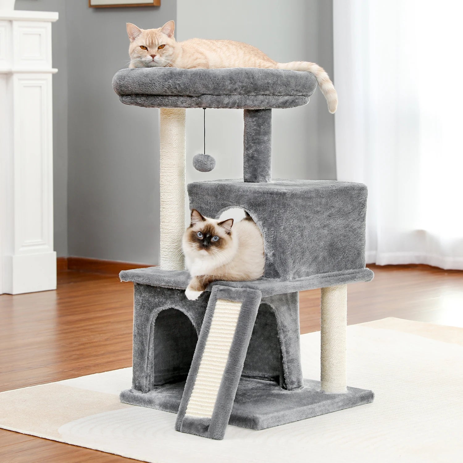 Cat Tree with Natural Sisal Scratching Post,Comfortable Condo,Spacious Top Perch,Cat Accessories,Toy,Cat Tower for Indoor Cats