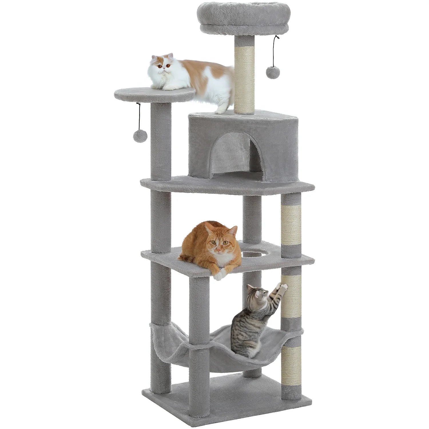 6-Level Cat Tree Tower with Super Large Hammock,Spacious Condo,Anti-tip Kit,2 Dangling Balls,4 Natural Sisal Scratching Posts