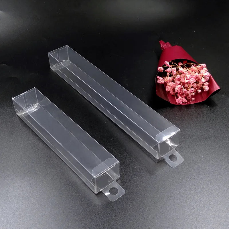 50pcs Transparent Boxes PVC Gift Packaging Box Party Supplies Perforated Top DIY Plastic PET Display