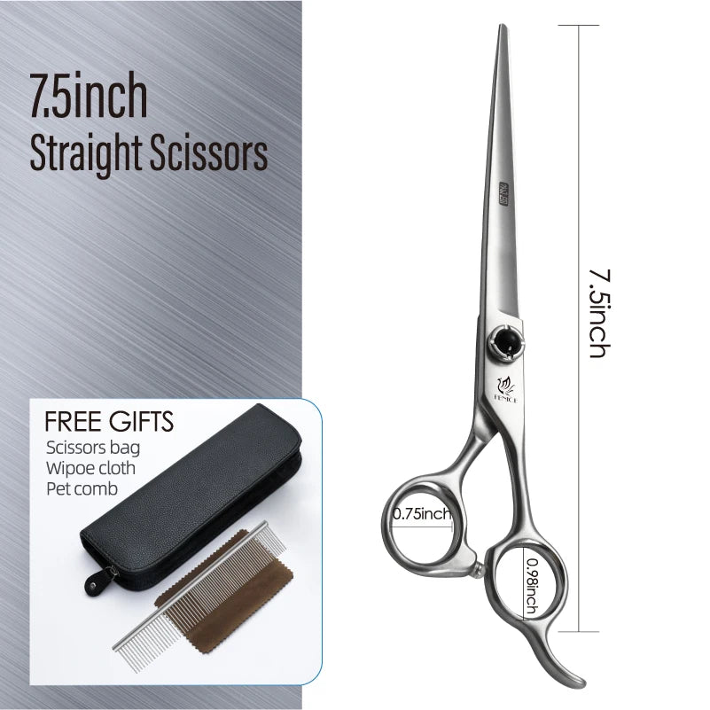 Fenice YCHLS 6.5/7.0/7.5 Inch Pet Grooming Scissors Set 9CR Steel Cutting Curved Thinning Chunker Shears for Family Use/Practice